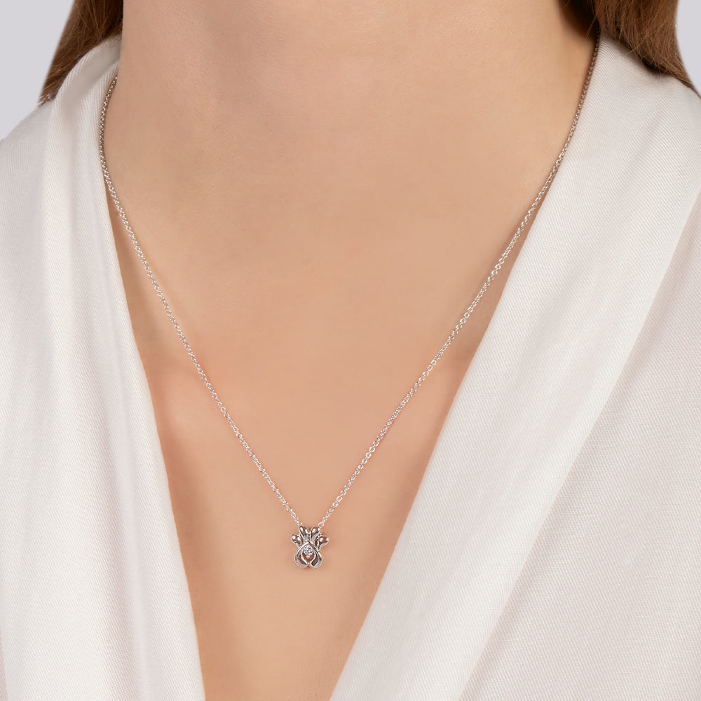 Hallmark Fine Jewelry Puppy Paw Pendant in Sterling Silver with 1/20 Cttw Diamonds in Center