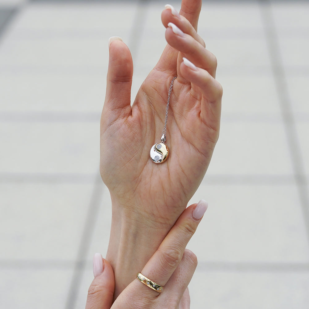 Hallmark Fine Jewelry Modern Ying-Yang Pendant in Sterling Silver and 14K Yellow Gold with Diamond Accents