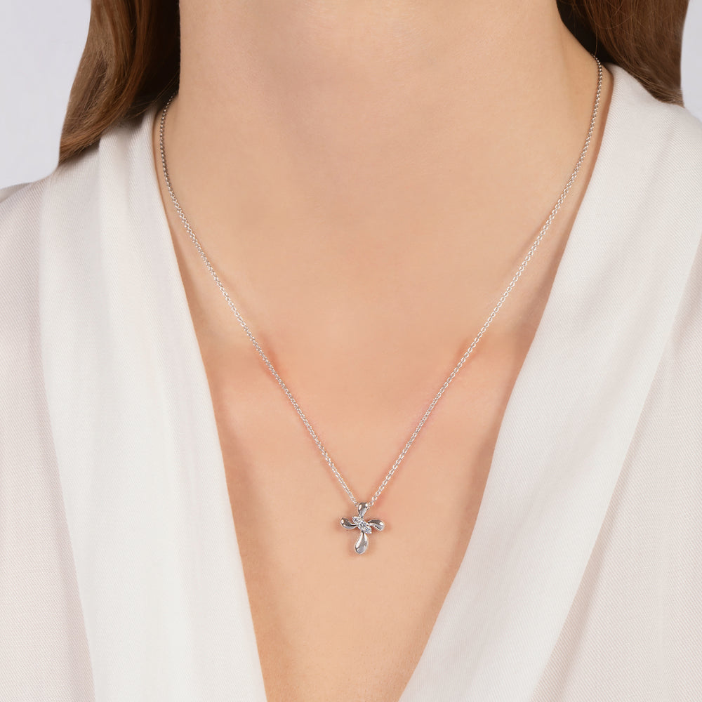 Hallmark Fine Jewelry Contemporary Cross Pendant in Sterling Silver with 1/10 Cttw of Sparkling Diamonds in