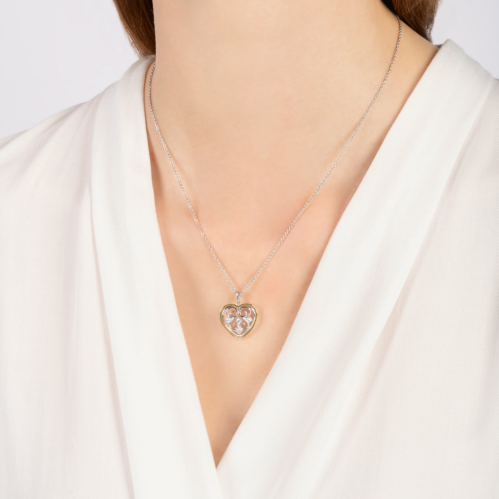 Hallmark Fine Jewelry Gilded Lace Heart Pendant in Sterling Silver and 14K Yellow Gold with Diamonds