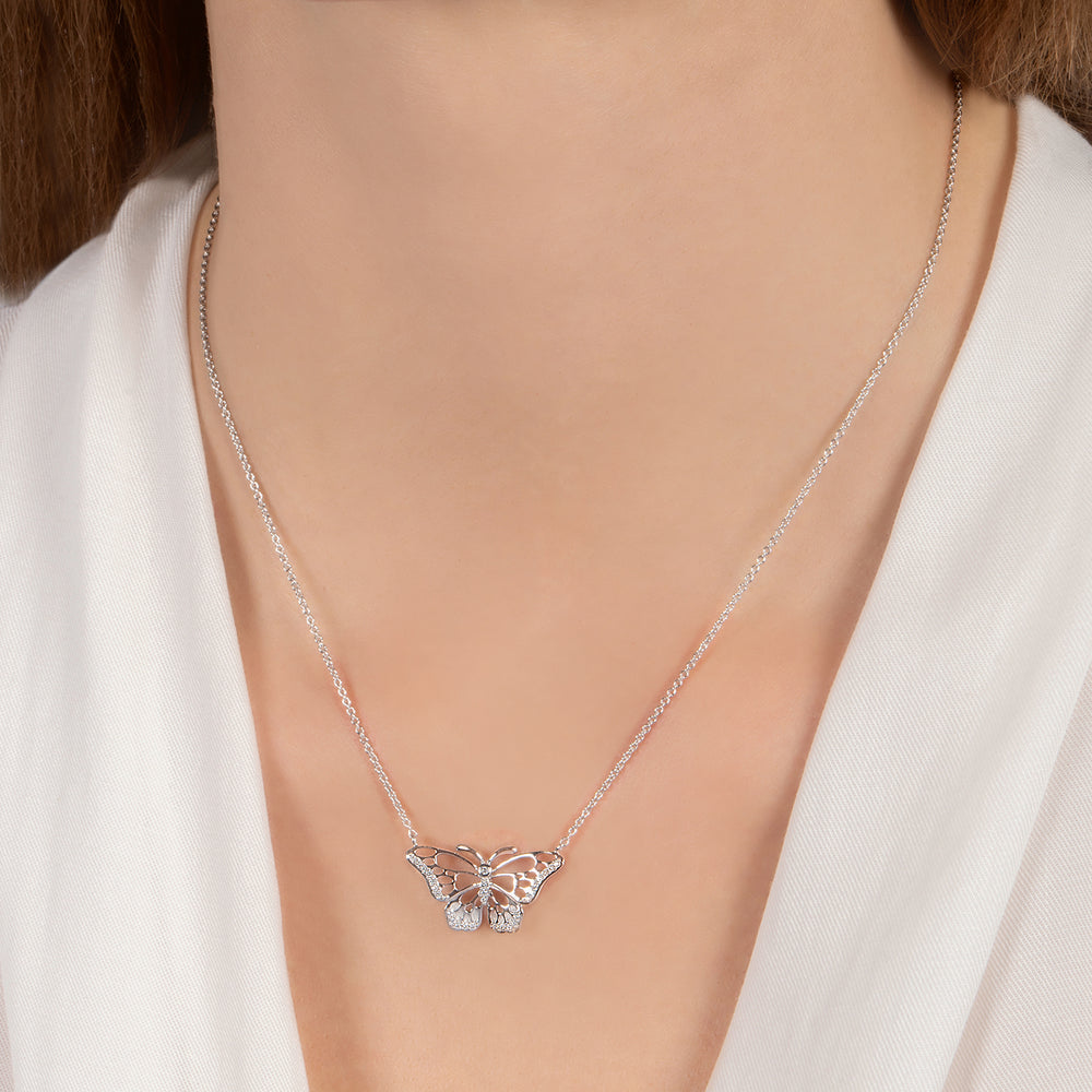 Hallmark Fine Jewelry Monarch Butterfly Necklace in Sterling Silver with Diamonds