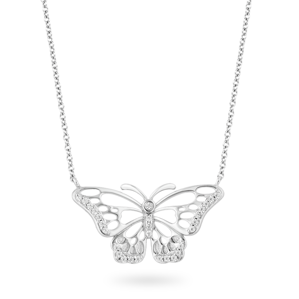 Hallmark Fine Jewelry Butterfly Diamond Necklace in Sterling Silver View 1