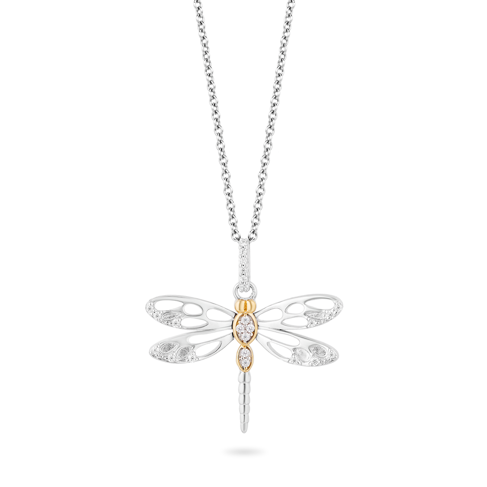 Hallmark Fine Jewelry Dragonfly Diamond Pendant in Sterling Silver & Yellow Gold View 1