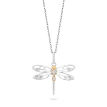 Load image into Gallery viewer, Hallmark Fine Jewelry Dragonfly Diamond Pendant in Sterling Silver &amp; Yellow Gold View 1
