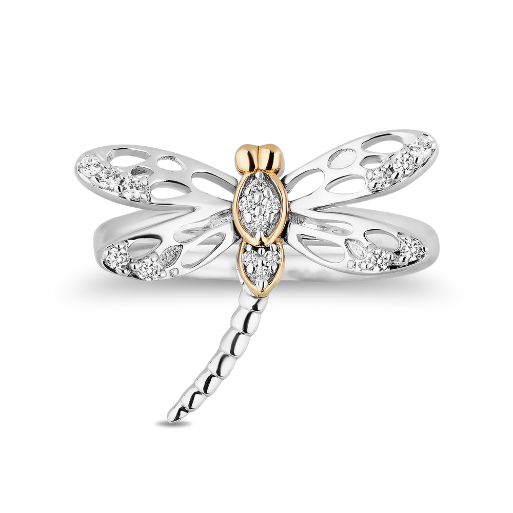 Hallmark Fine Jewelry Dragonfly Diamond Ring in Sterling Silver & Yellow Gold with 1/6 CTTW View 1