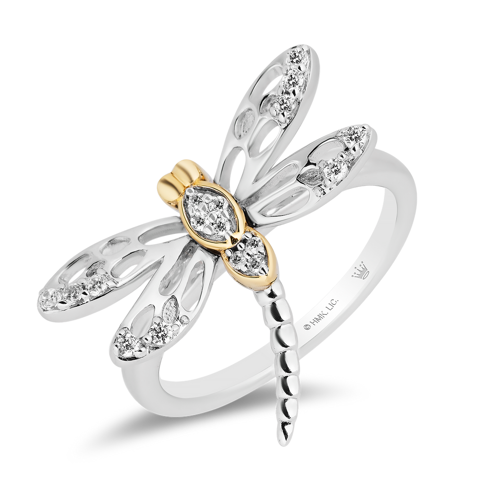 Hallmark Fine Jewelry Dragonfly Diamond Ring in Sterling Silver & Yellow Gold with 1/6 CTTW View 1