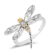 Load image into Gallery viewer, Hallmark Fine Jewelry Dragonfly Diamond Ring in Sterling Silver &amp; Yellow Gold with 1/6 CTTW View 1
