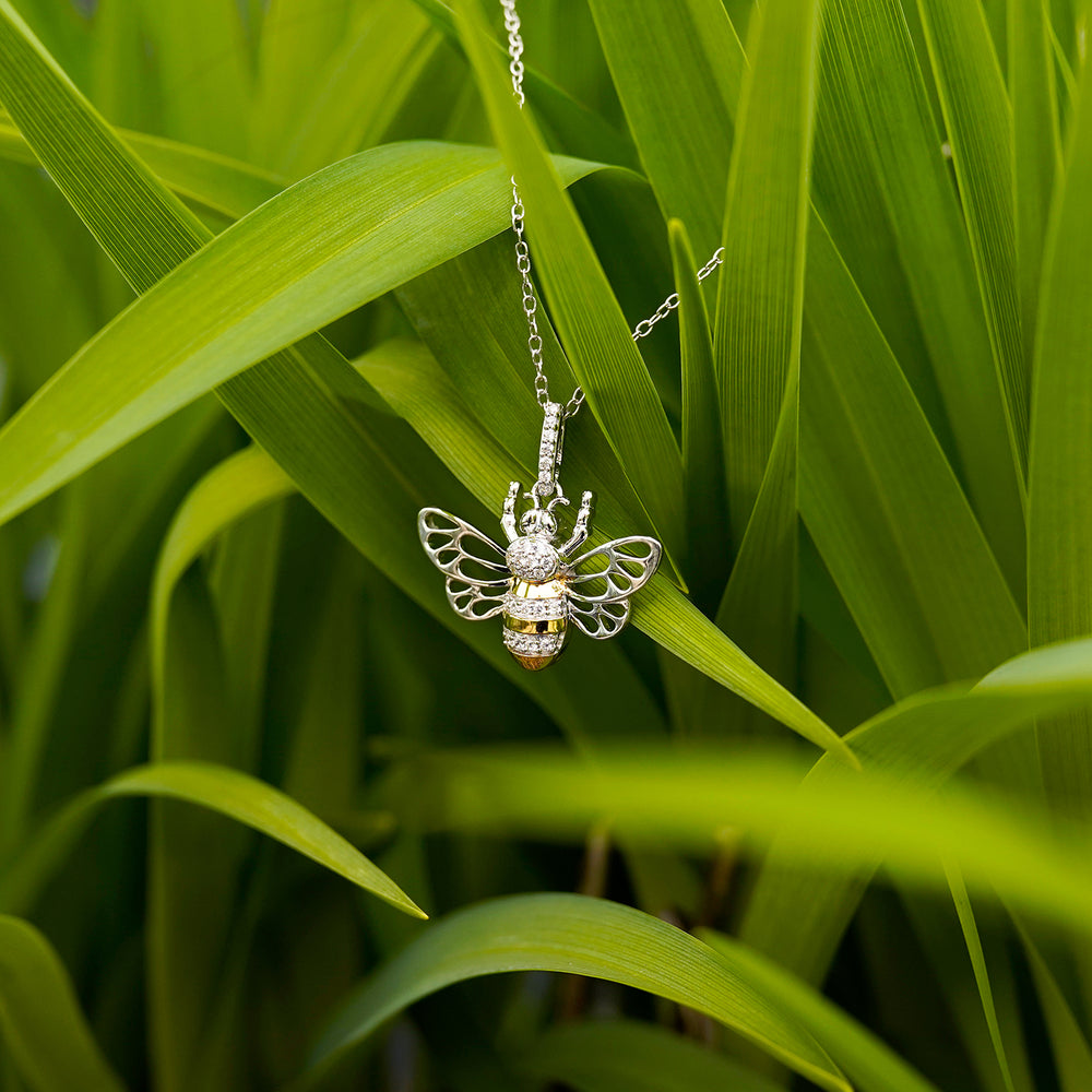 Hallmark Fine Jewelry Queen Bee Pendant in Sterling Silver & 14K Yellow Gold with Diamonds