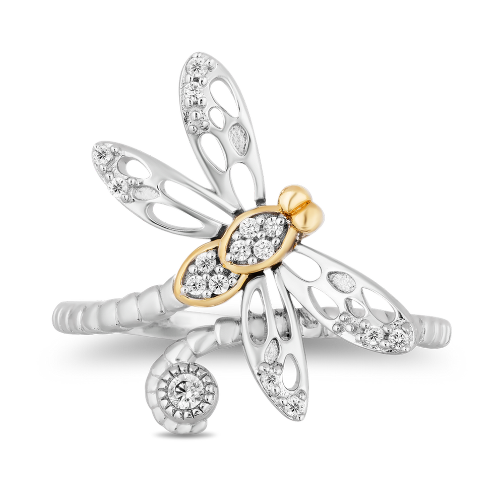 Hallmark Fine Jewelry Dragonfly Diamond Ring in Sterling Silver & Yellow Gold View 1