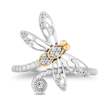 Load image into Gallery viewer, Hallmark Fine Jewelry Dragonfly Diamond Ring in Sterling Silver &amp; Yellow Gold View 1
