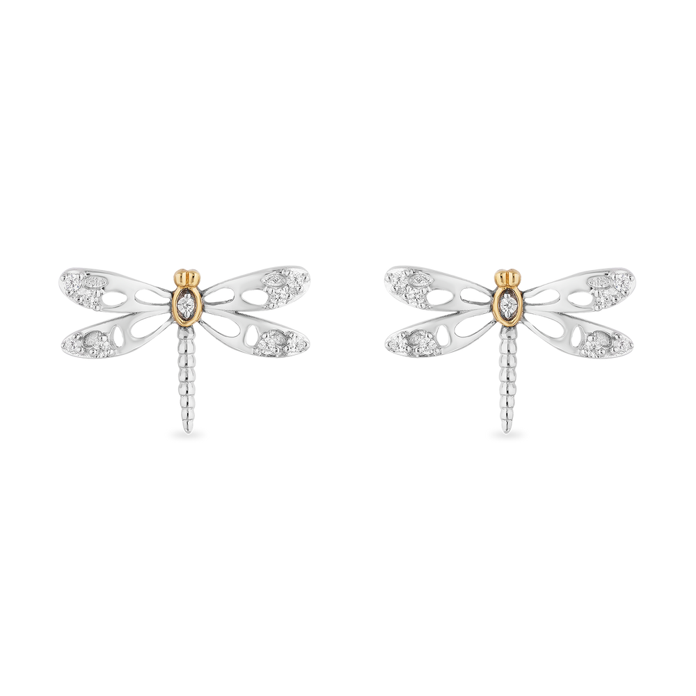 Hallmark Fine Jewelry Dragonfly Stud Diamond Earrings in Sterling Silver & Yellow Gold View 1