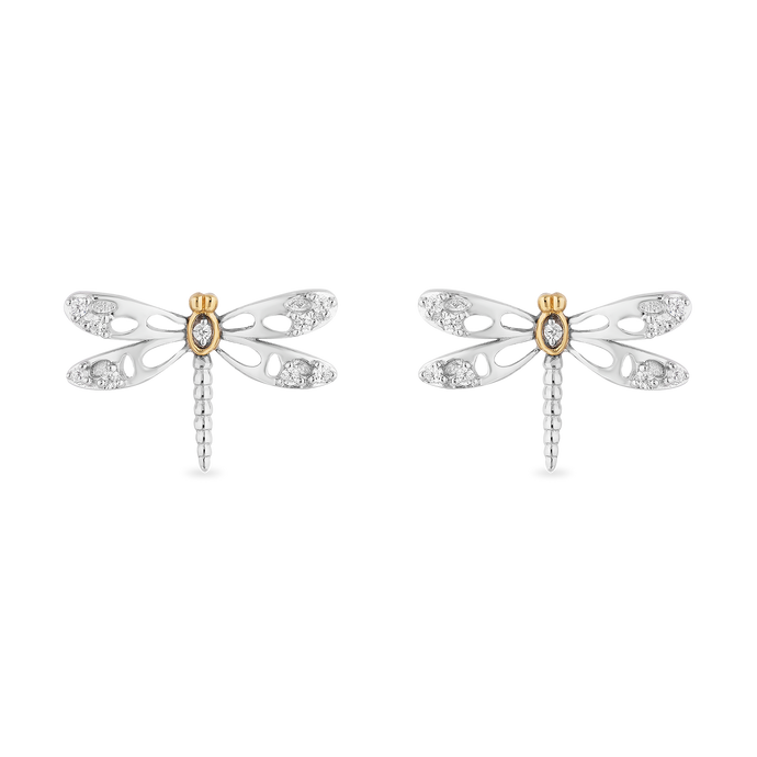 Hallmark Fine Jewelry Dragonfly Stud Diamond Earrings in Sterling Silver & Yellow Gold View 1
