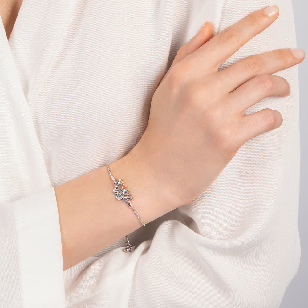 Hallmark Fine Jewelry Monarch Butterfly Bolo Bracelet in Sterling Silver with Diamonds