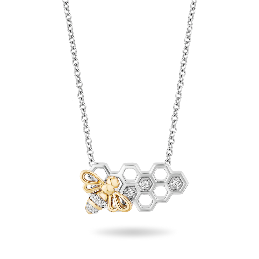 Hallmark Fine Jewelry Honey Bee Diamond Necklace in Sterling Silver & Yellow Gold View 1
