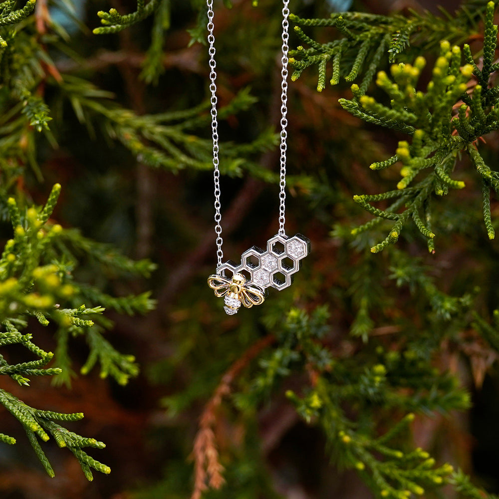 Hallmark Fine Jewelry Honeybee Pendant in Sterling Silver & 14K Yellow Gold with Diamonds