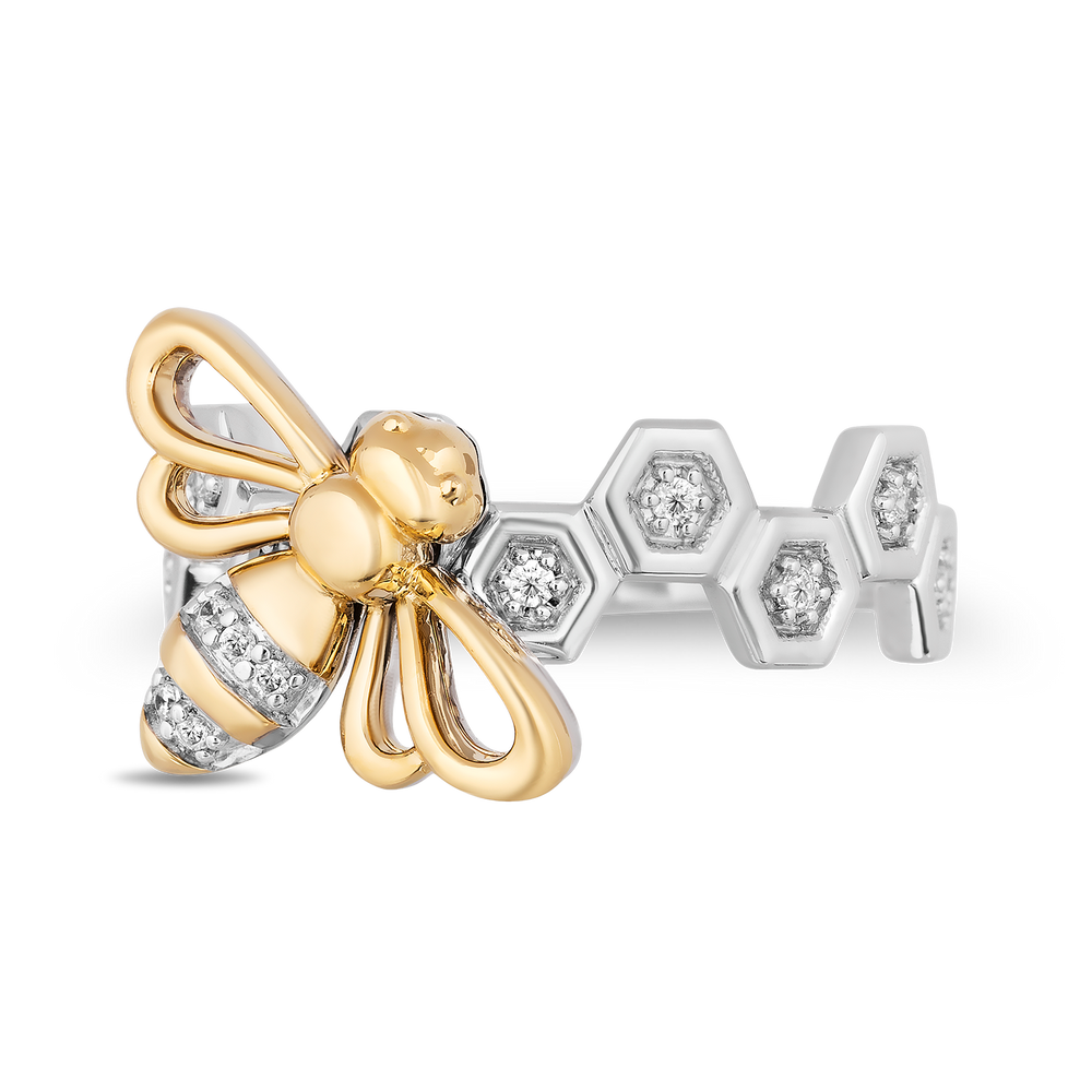 Hallmark Fine Jewelry Honey Bee Diamond Ring in Sterling Silver & Yellow Gold with 1/10 CTTW View 1