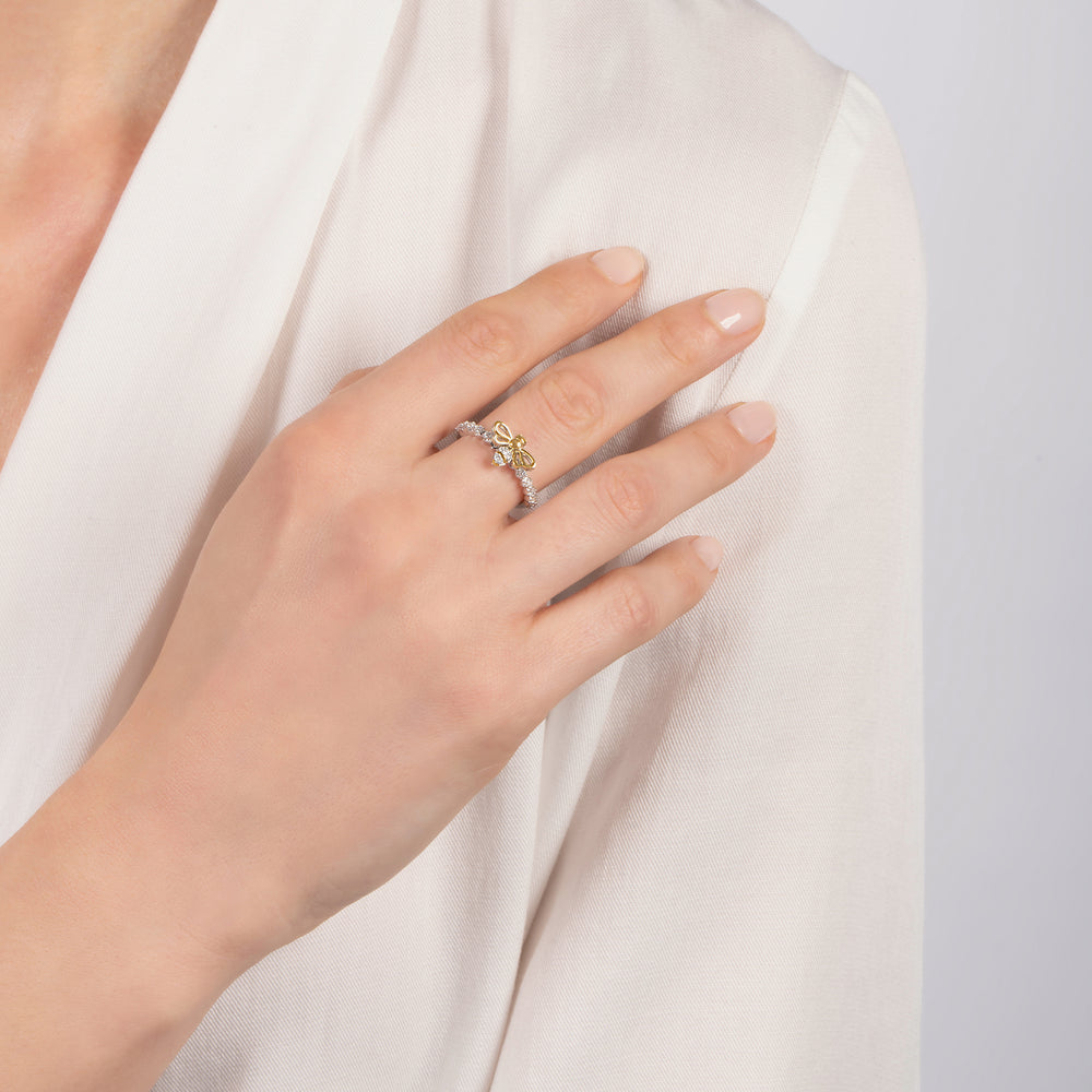 Hallmark Fine Jewelry Buzzing Bumblebee Ring in Sterling Silver & 14K Yellow Gold with Diamonds