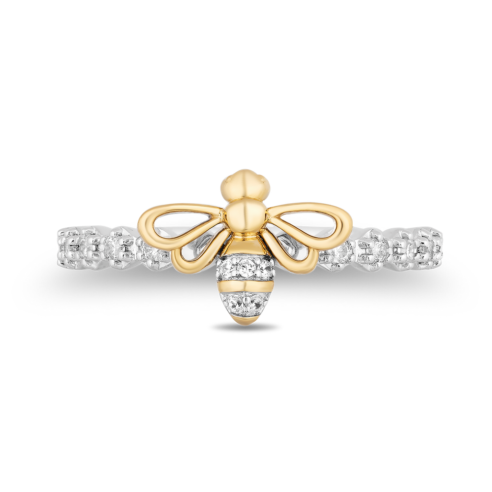 Hallmark Fine Jewelry Honey Bee Diamond Ring In Sterling Silver & Yellow Gold View 1