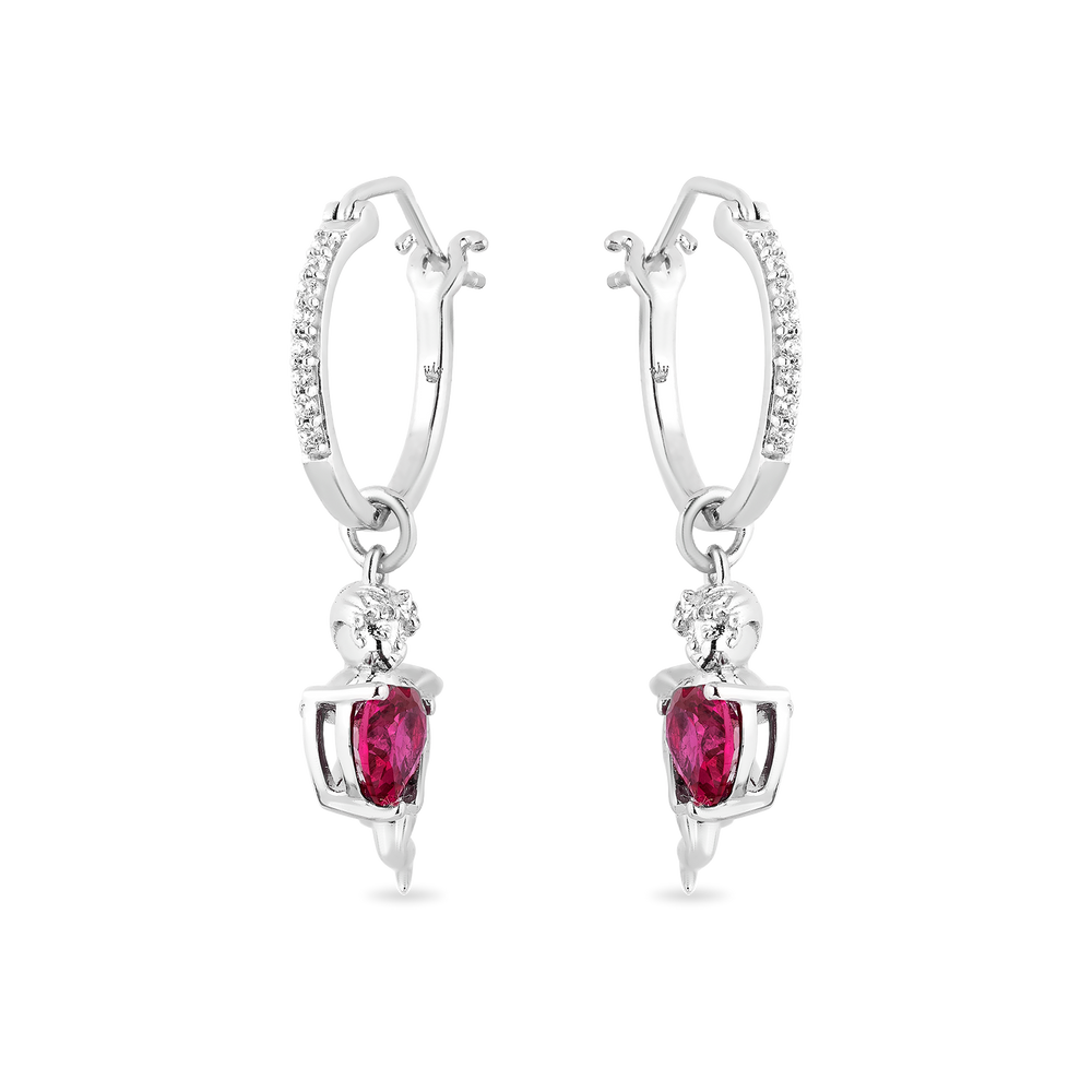 Hallmark Fine Jewelry Cupid Diamond Earrings in Sterling Silver & Created Ruby View 1