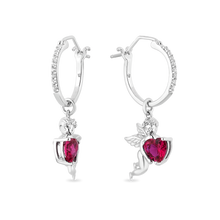 Load image into Gallery viewer, Hallmark Fine Jewelry Cupid Diamond Earrings in Sterling Silver &amp; Created Ruby View 1
