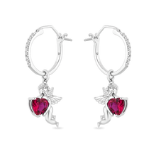 Load image into Gallery viewer, Hallmark Fine Jewelry Cupid Diamond Earrings in Sterling Silver &amp; Created Ruby View 1
