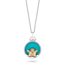 Load image into Gallery viewer, Hallmark Fine Jewelry Cherub Diamond Pendant in Sterling Silver &amp; Yellow Gold &amp; Special Cut Turquoise View 1
