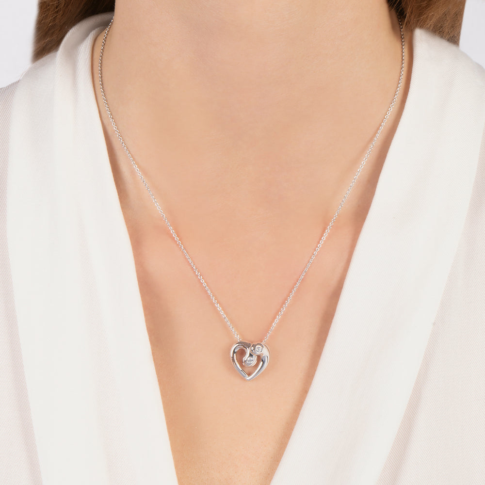 Hallmark Fine Jewelry Modern Overlapping Heart Pendant in Sterling Silver with 1/10 Cttw of Diamonds