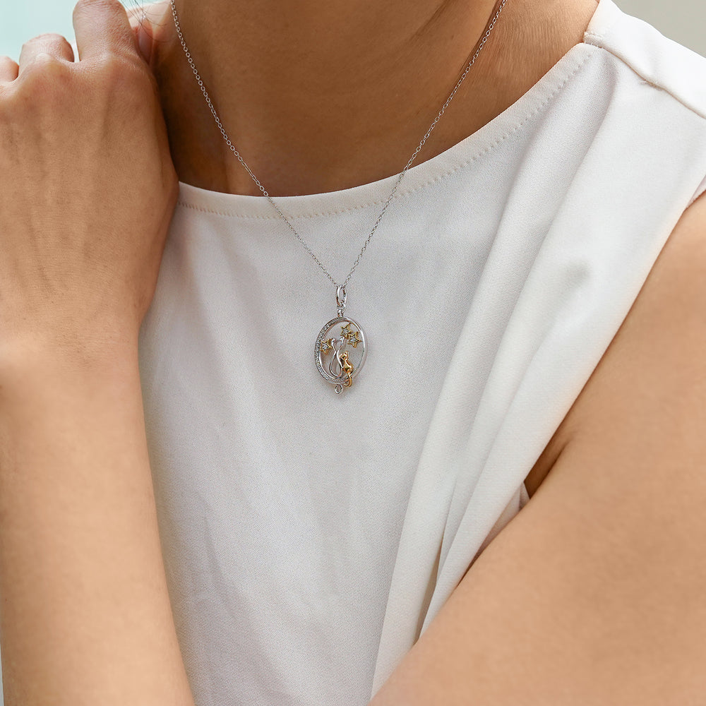 Hallmark Fine Jewelry Cosmic Cat Medallion in Sterling Silver & 14K Yellow Gold with Diamonds