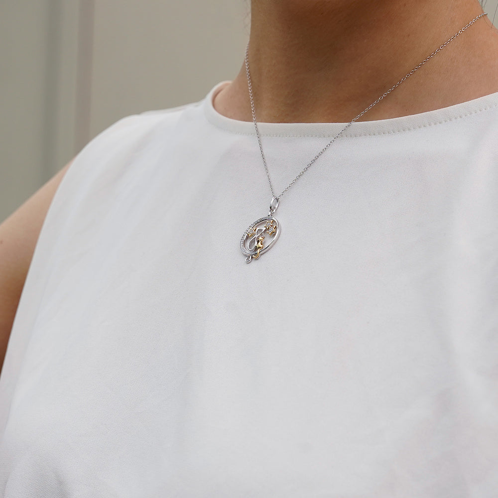 Hallmark Fine Jewelry Cosmic Cat Medallion in Sterling Silver & 14K Yellow Gold with Diamonds