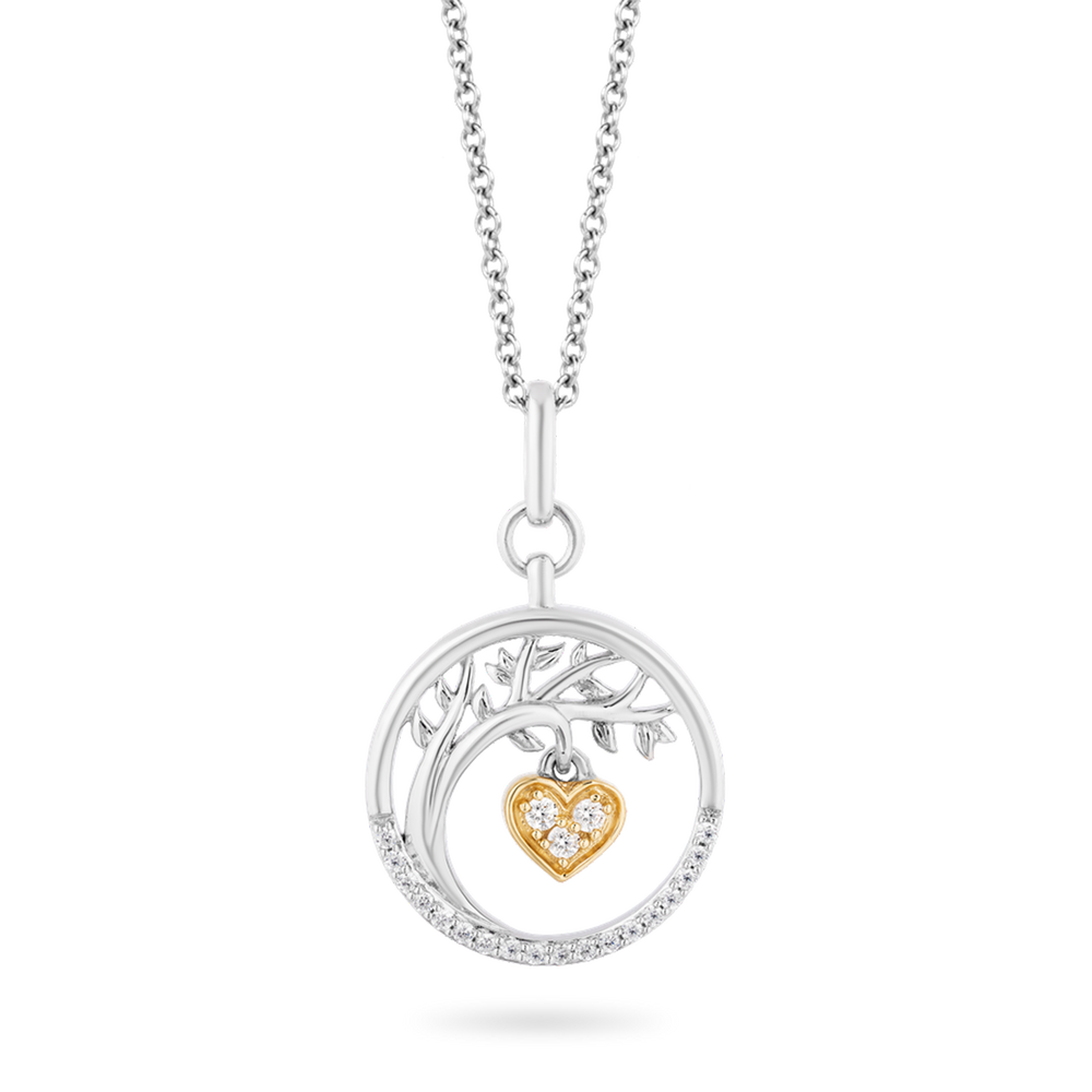 Hallmark Fine Jewelry Medallion Tree & Heart Diamond Pendant in Sterling Silver & Yellow Gold View 1