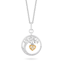 Load image into Gallery viewer, Hallmark Fine Jewelry Medallion Tree &amp; Heart Diamond Pendant in Sterling Silver &amp; Yellow Gold View 1
