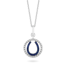 Load image into Gallery viewer, Hallmark Fine Jewelry Horseshoe Diamond Pendant in Sterling Silver &amp; Created Blue Sapphire View 1
