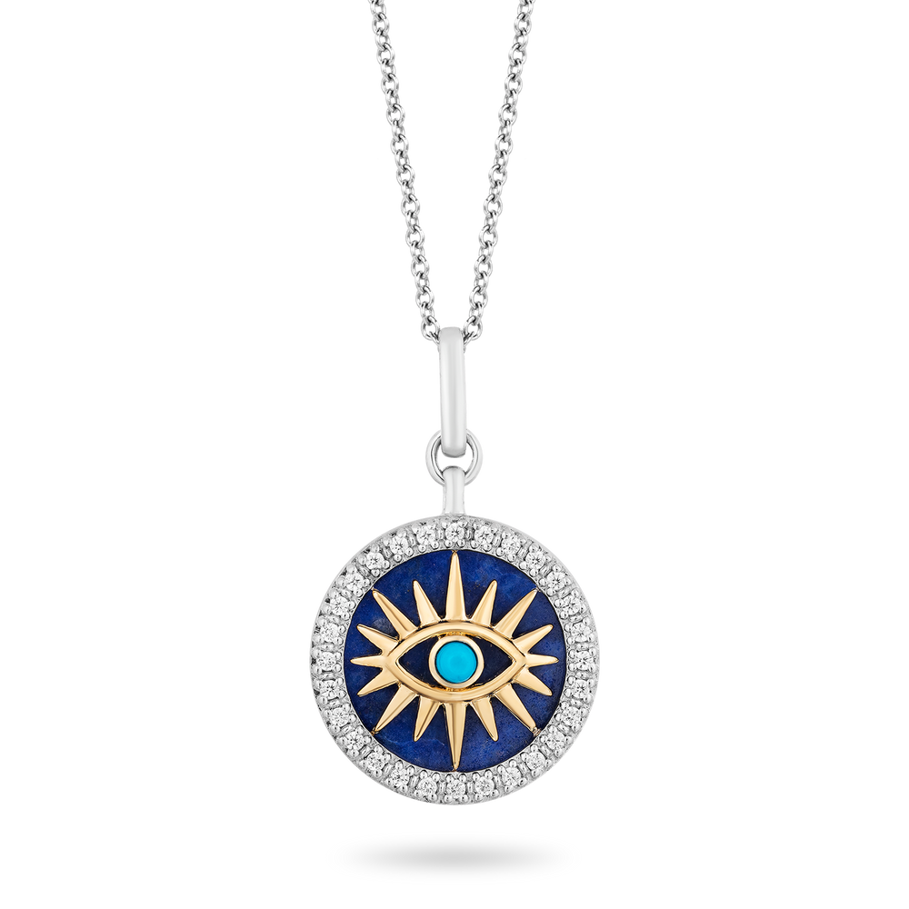 Hallmark Fine Jewelry Evil Eye Diamond Pendant in Sterling Silver & Yellow Gold with Lapis & Synthetic Turquoise View 1