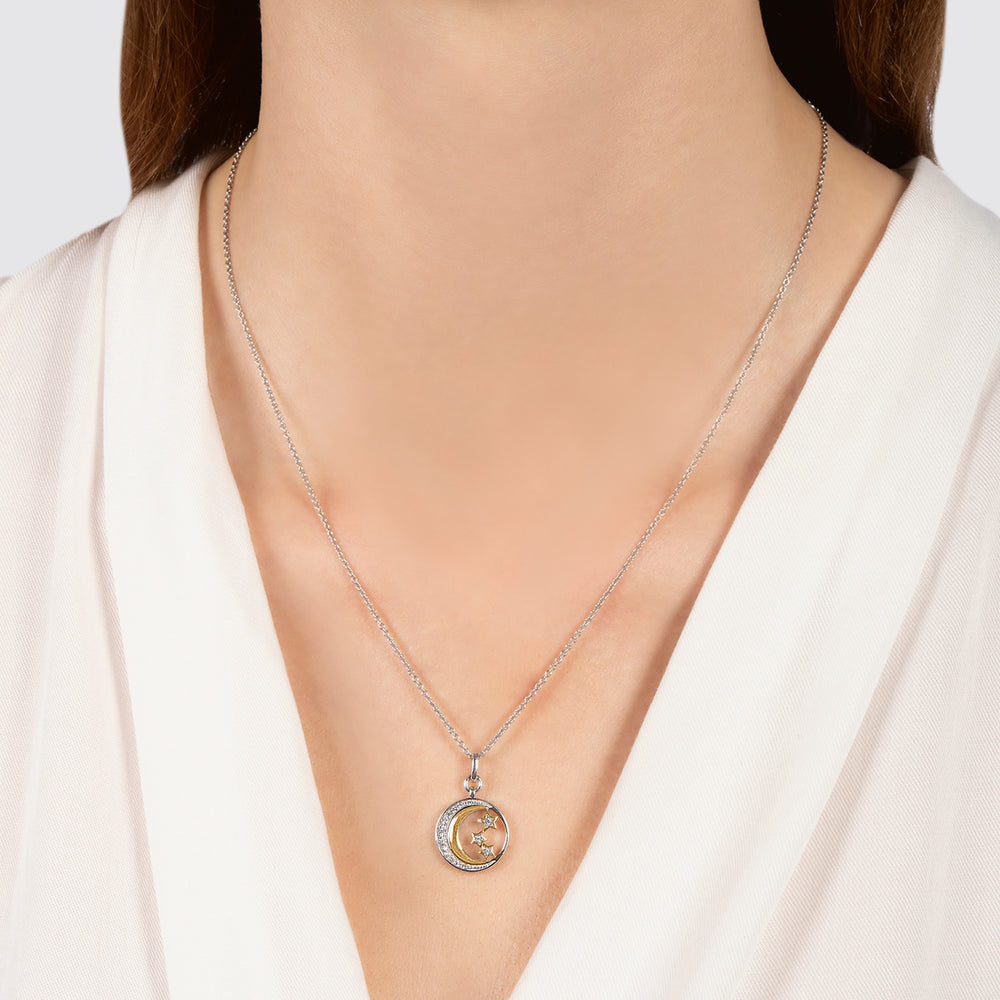 Hallmark Fine Jewelry Golden Moonlight Medallion in Sterling Silver & 14K Yellow Gold with Diamonds