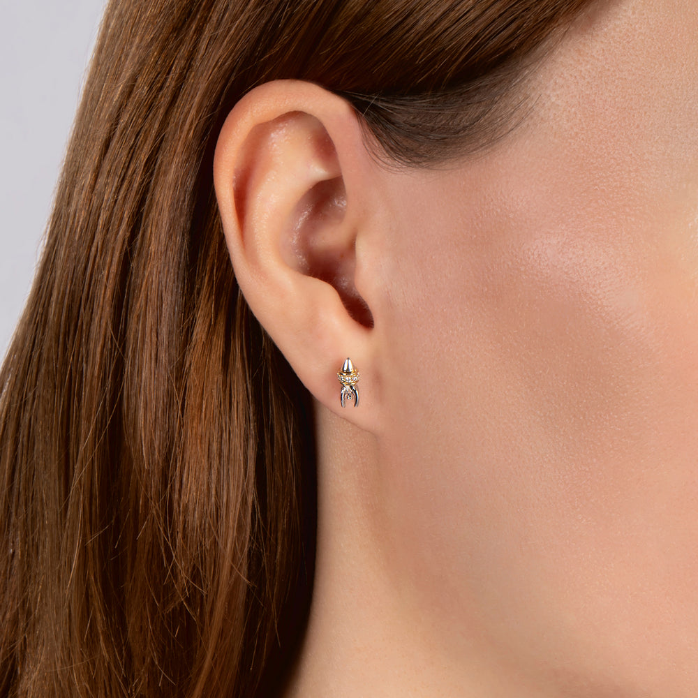 Hallmark Fine Jewelry Rocket Stud Earrings in Sterling Silver & 14K Yellow Gold with Diamonds