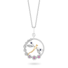 Load image into Gallery viewer, Hallmark Fine Jewelry Dragonfly Diamond Pendant in Sterling Silver &amp; Yellow Gold with Created Pink Sapphire &amp; Blue Sapphire View 1

