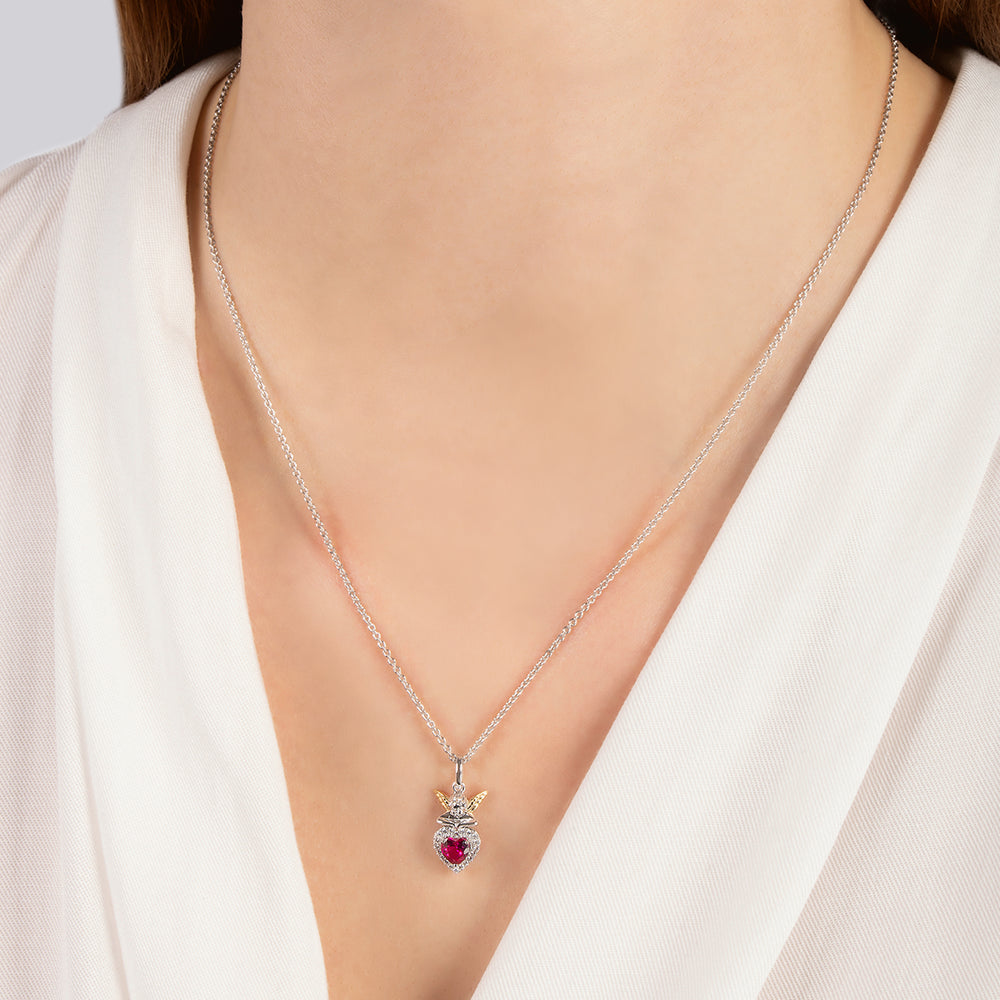 Hallmark Fine Jewelry I Heart You Pendant in Sterling Silver & 14K Yellow Gold with Diamonds & Created Ruby