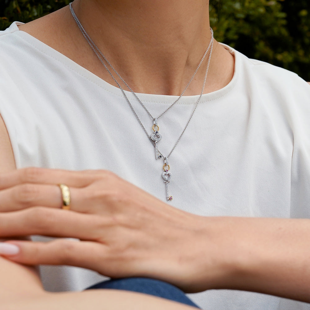 Hallmark Fine Jewelry Key To My Heart Pendant in Sterling Silver & 14K Yellow Gold with Created Ruby and Diamonds