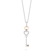 Load image into Gallery viewer, Hallmark Fine Jewelry Key Diamond Pendant in Sterling Silver &amp; Yellow Gold &amp; Created Ruby View 1
