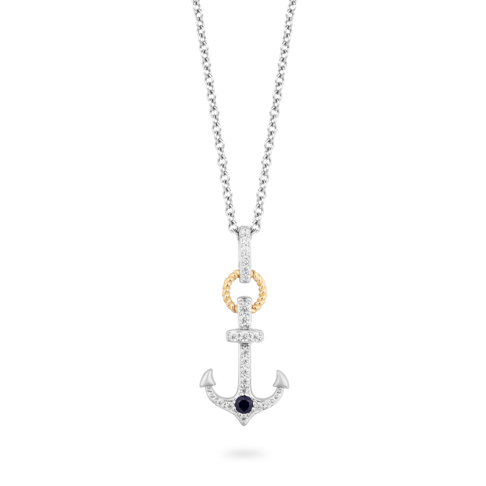 Hallmark Fine Jewelry Anchor Diamond Pendant in Sterling Silver & Yellow Gold & Created Blue Sapphire View 1
