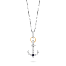 Load image into Gallery viewer, Hallmark Fine Jewelry Anchor Diamond Pendant in Sterling Silver &amp; Yellow Gold &amp; Created Blue Sapphire View 1
