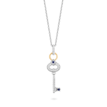 Load image into Gallery viewer, Hallmark Fine Jewelry Key Diamond Pendant in Sterling Silver &amp; Yellow Gold &amp; Created Blue Sapphire View 1
