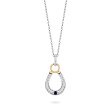 Load image into Gallery viewer, Hallmark Fine Jewelry Horseshoe Diamond Pendant in Sterling Silver &amp; Yellow Gold &amp; Created Blue Sapphire View 1
