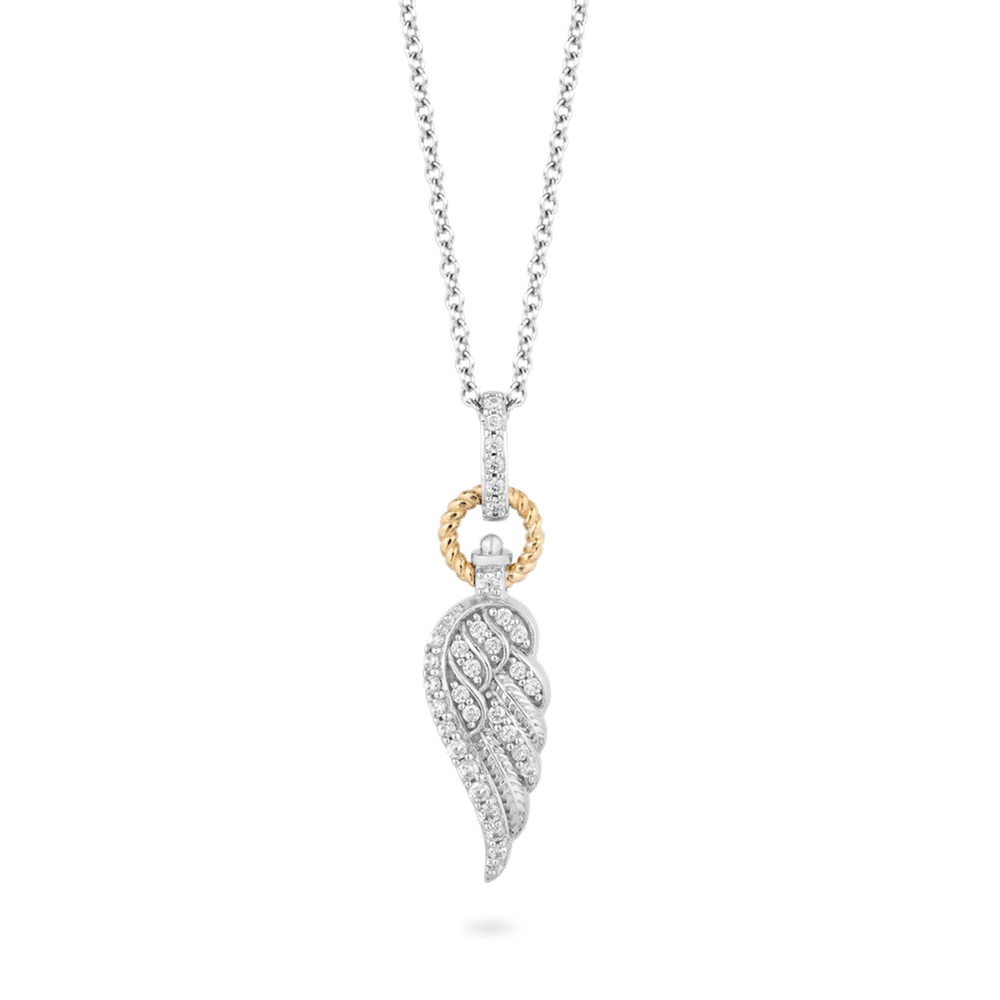 Hallmark Fine Jewelry Angel Wing Diamond Pendant in Sterling Silver & Yellow Gold View 1