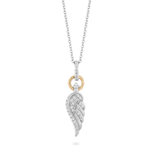 Load image into Gallery viewer, Hallmark Fine Jewelry Angel Wing Diamond Pendant in Sterling Silver &amp; Yellow Gold View 1
