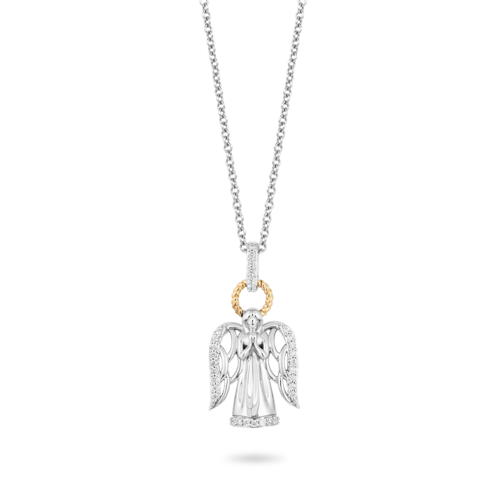 Hallmark Fine Jewelry Angel Diamond Pendant in Sterling Silver & Yellow Gold View 1