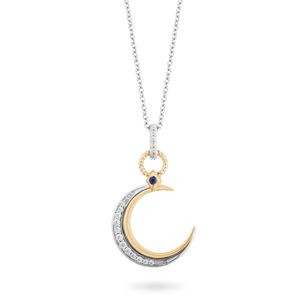 Hallmark Fine Jewelry Moon Diamond Pendant in Sterling Silver & Yellow Gold & Created Blue Sapphire View 1