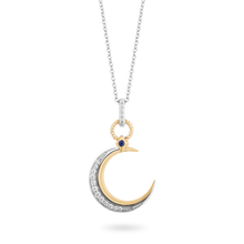 Load image into Gallery viewer, Hallmark Fine Jewelry Moon Diamond Pendant in Sterling Silver &amp; Yellow Gold &amp; Created Blue Sapphire View 1
