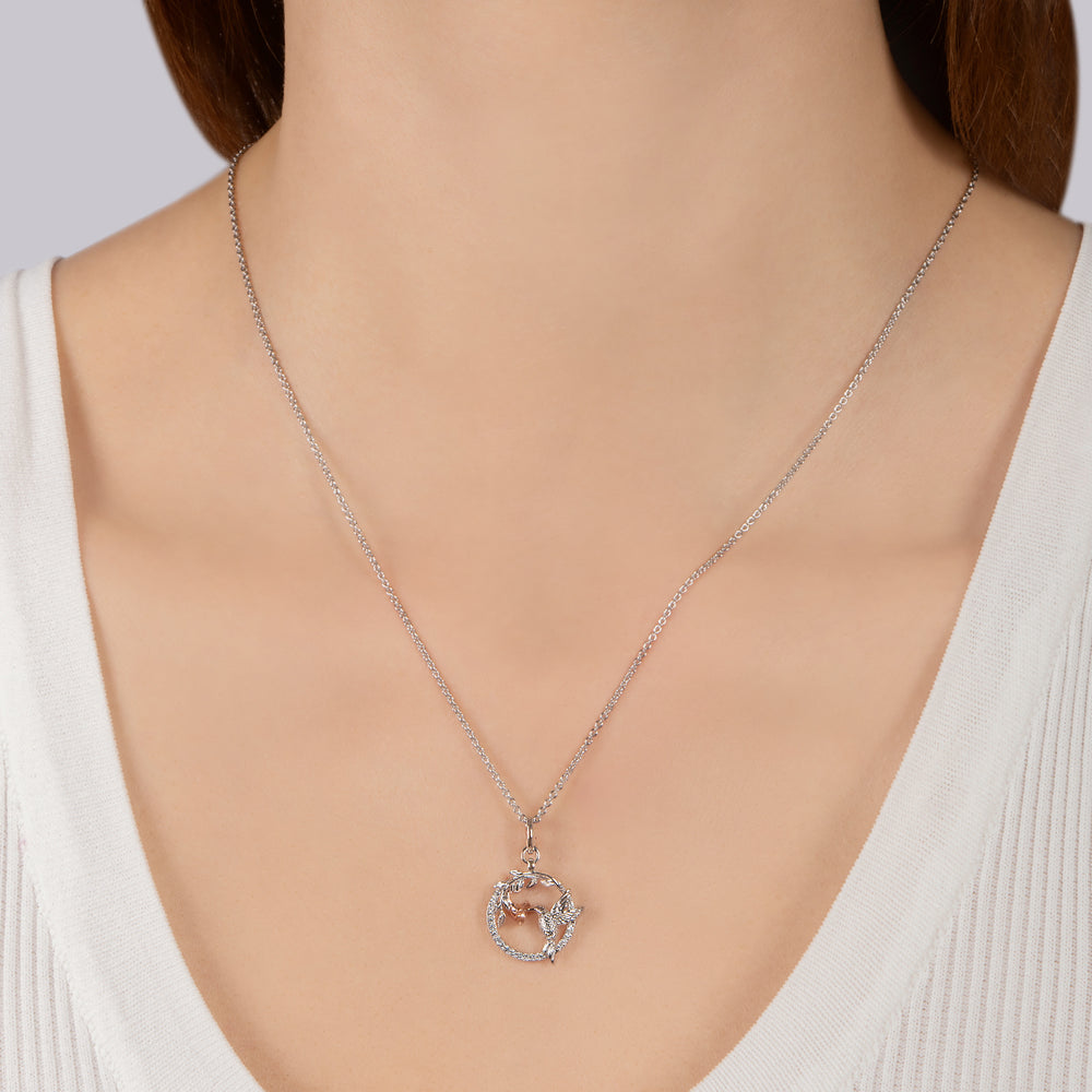 Hallmark Fine Jewelry Hummingbird Medallion in Sterling Silver & 14K Rose Gold with Diamonds
