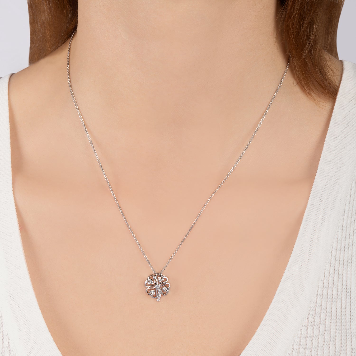 Diamond Accented Four Leaf Clover Pendant Necklace